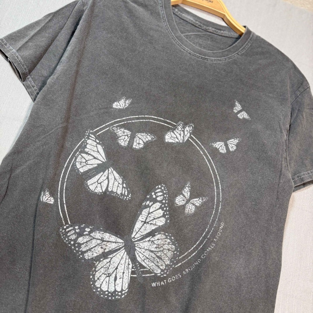 Full Tilt Butterfly Graphic Tee Faded Black Washed Streetwear Grunge Small